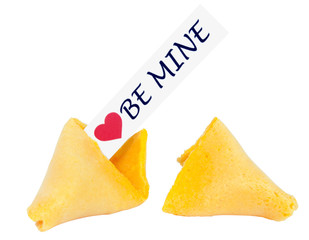 Valentine fortune cookie isolated on white.