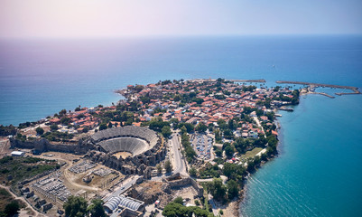top view of the ancient amphitheater - obrazy, fototapety, plakaty