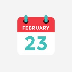 Flat icon calendar 23 of February. Date, day and month. Vector illustration.