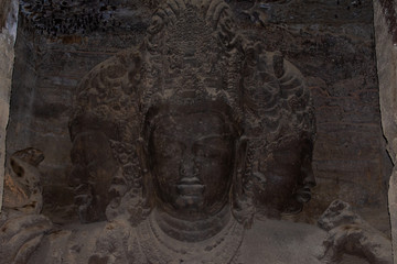 Old Buddha statue in Historical cave in Mumbai