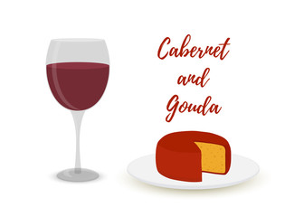 Vector cabernet with gouda, cartoon flat style
