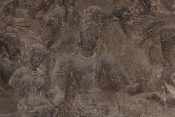 Sculpture of Hindu god in Elephanta cave near Mumbai Harbor.