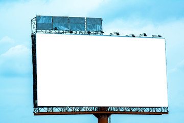 billboard blank and blue sky, copy space on white screen