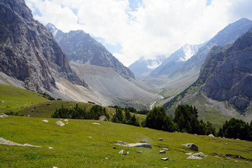 Fototapeta na wymiar High mountain valley in Kyrgyz Ata National Park near Osh, Kyrgyzstan