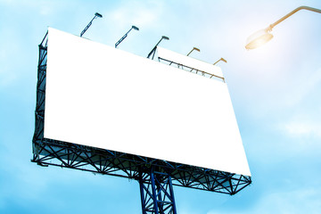 billboard blank and blue sky, copy space on white screen