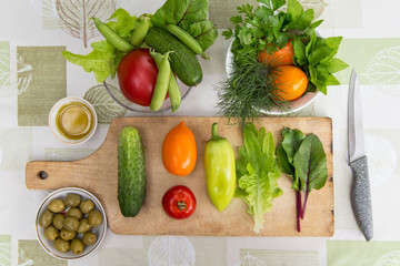 Ingredients for cooking vegetarian vegan food. Organic vegetables