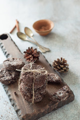Homemade chocolate cookies closeup