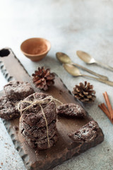 Homemade chocolate cookies closeup