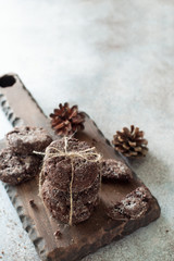 Homemade chocolate cookies closeup