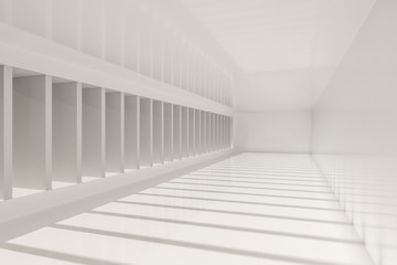 White empty room with sunshine from the side, 3d rendering
