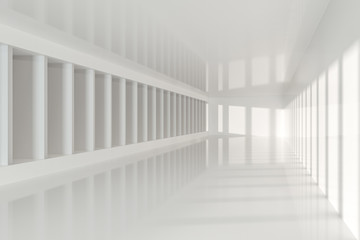 Obraz premium Biały pusty pokój ze słońcem z boku, renderowania 3d