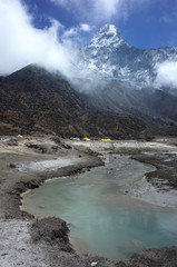 Water stream near Ama Dablam base camp in Himalayas mountains. Sagarmatha national park, Solukhumbu, Nepal