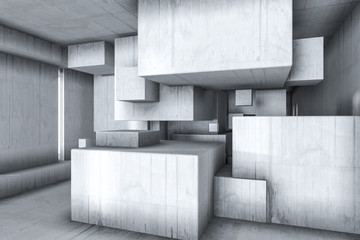 White empty concrete room, 3d rendering