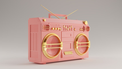 Pink with Gold Detail Boombox 3 Quarter Left View 3d illustration 3d render