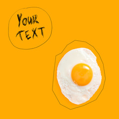 yellow banner with space for the text. fried egg.
