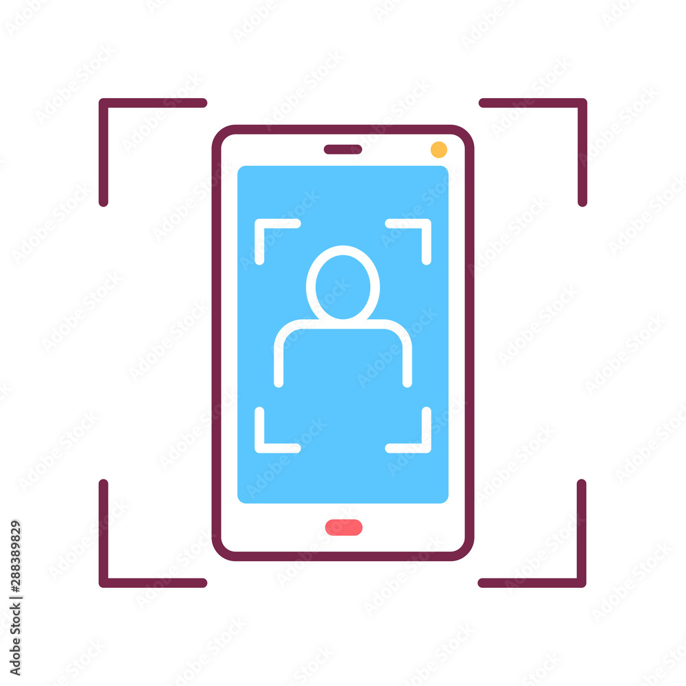 Poster identification face on smartphone color line icon. scanning app on screen. id and verifying person c