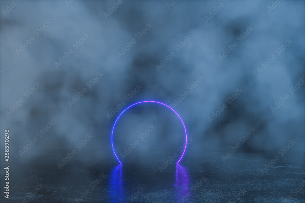 Poster an empty concrete room filled with mist, 3d rendering