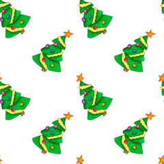 Fototapeta premium Hand painted cute cartoon Christmas seamless patterns. New Year endless texture with Christmass element.