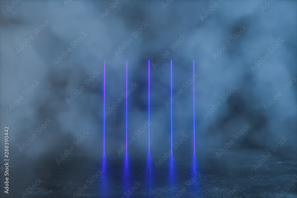 Poster an empty concrete room filled with mist, 3d rendering