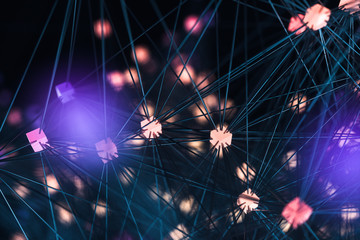 Obraz premium Glowing nodes with variational lines, 3d rendering