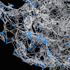 Glowing nodes with variational lines, 3d rendering