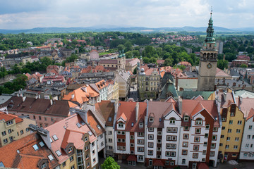 Naklejka na ściany i meble Cityscape view across the rooftops of Klodzko, Poland