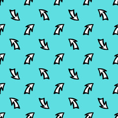 Seamless pattern with cartoon, comic style arrows. Ink grunge style symbols vector wallpaper. Green background.