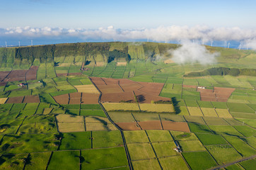aerial views on the typical abstract countryside of the east of Terceira Island at Serra da Ribeirinha and The Miradouro da Serra do Cume 