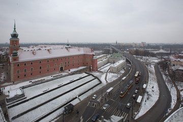The facade of the  castle square in Warsaw with the Royal Palace, Poland