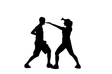 silhouettes karate girl and boy in casual clothes