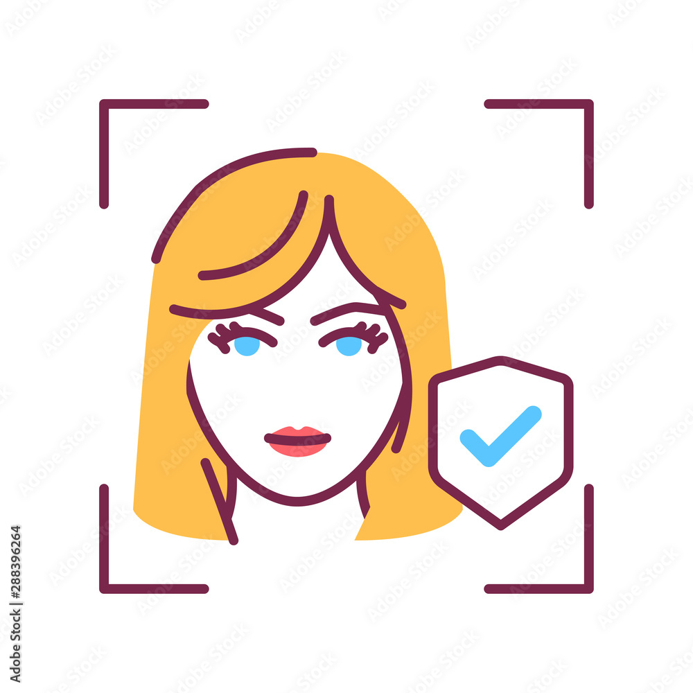 Poster identification face color line icon. id and verifying person concept. approved protection. biometric