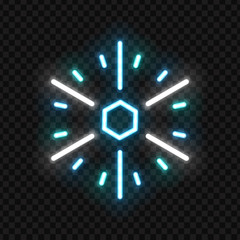 Vector realistic isolated neon sign of Snowflake logo for template decoration and invitation covering on the transparent background. Concept of Happy New Year and Merry Christmas.
