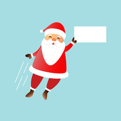 Vector cartoon isolated Santa Claus character with white blank speech template for invitation decoration and covering on the bright background. Concept of Merry Christmas and Happy New Year.