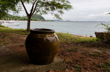 a big ceramic pot nea the beach of Koh Talu, Thailand