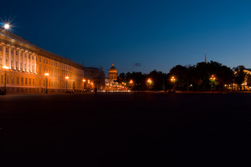 Fototapeta na wymiar Night view from the corner of Palace Square with a view of St. Isaac's Cathedral in St. Petersburg.