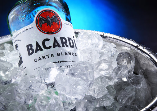 Bottle Of Bacardi Gold Rum In Bucket With Crushed Ice