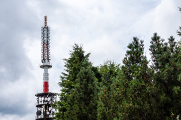 Obraz premium Detail of communication tower in forrest