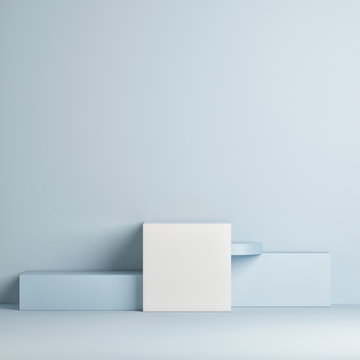 Mock up winner podium, minimal design, blue background, 3d render, 3d illustration