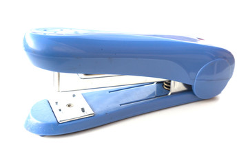 Blue stapler isolated on white background.