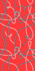 Decorative Seamless pattern of Marine rope on  red  backround.Perfect for wallpaper, invitations, greeting cards, posters, prints, banners, flyers etc