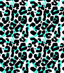 Fototapeta na wymiar vector abstract large seamless pattern with leopard, jaguar or cheetah coat of fur texture. In Contrast blue black and white color animal backdrops with spots patterns collection.