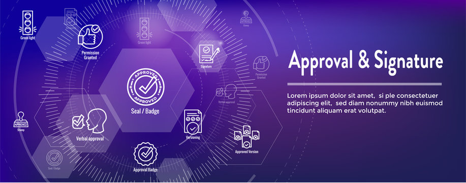 Approval and Signature Icon Set and Web Header Banner