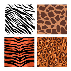 animalistic patterns set-tiger, zebra,giraffe,leopard fur pattern. Abstract cartoon patterns.