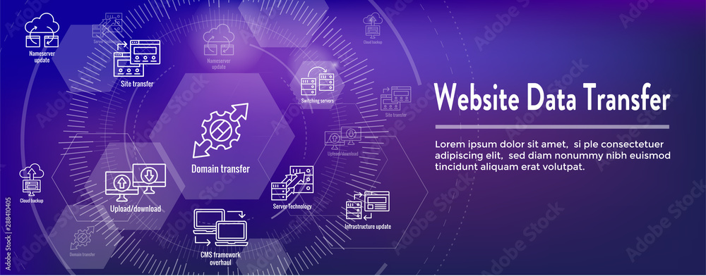 Wall mural website data transfer icon set and web header banner