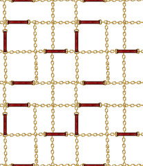 Fototapeta premium Seamless pattern with belts, chain and braid for fabric design.