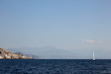 The solar coast of the Mediterranean Sea with yachts and clouds	