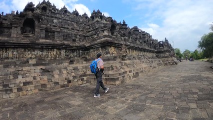 Tourist  exploring the Borobudur temple in Java island,Indonesia