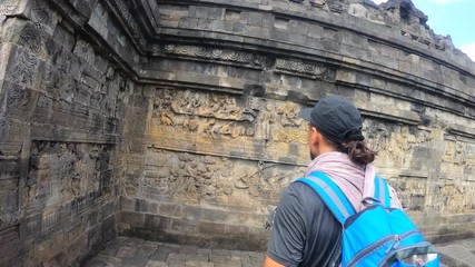 Tourist  exploring the Borobudur temple in Java island,Indonesia