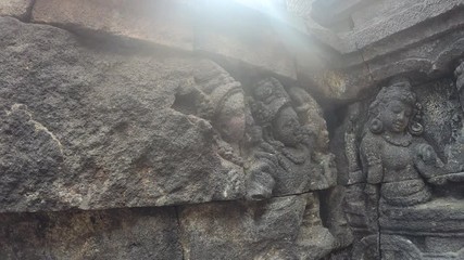 Stone images in the temple of Borabudur in Java island, Indonesia