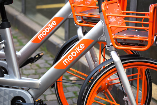 cologne, North Rhine-Westphalia/germany - 17 10 18: mobike rent bicycle sign in cologne germany